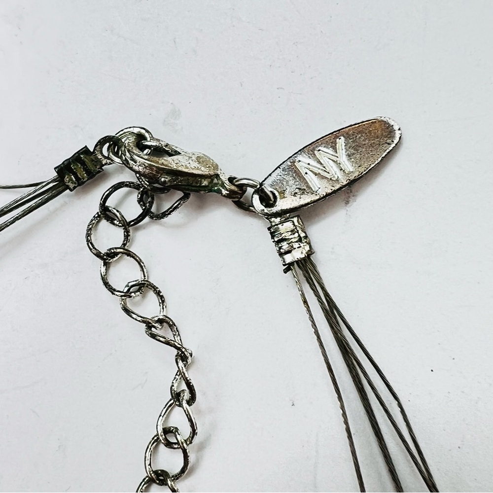 Multi-Strand Glass Bead Choker Necklace Silver & Dark Metallic Adjustable - Picture 3 of 5
